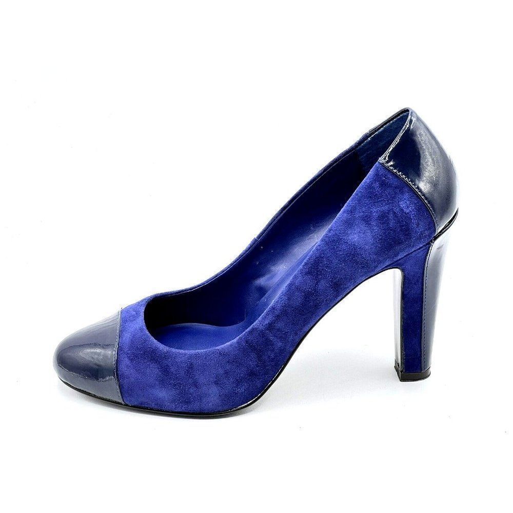 Lauren Ralph Lauren Blue Suede Patent Leather Cap Toe High Heels Size 9.5 B - Picture 5 of 10